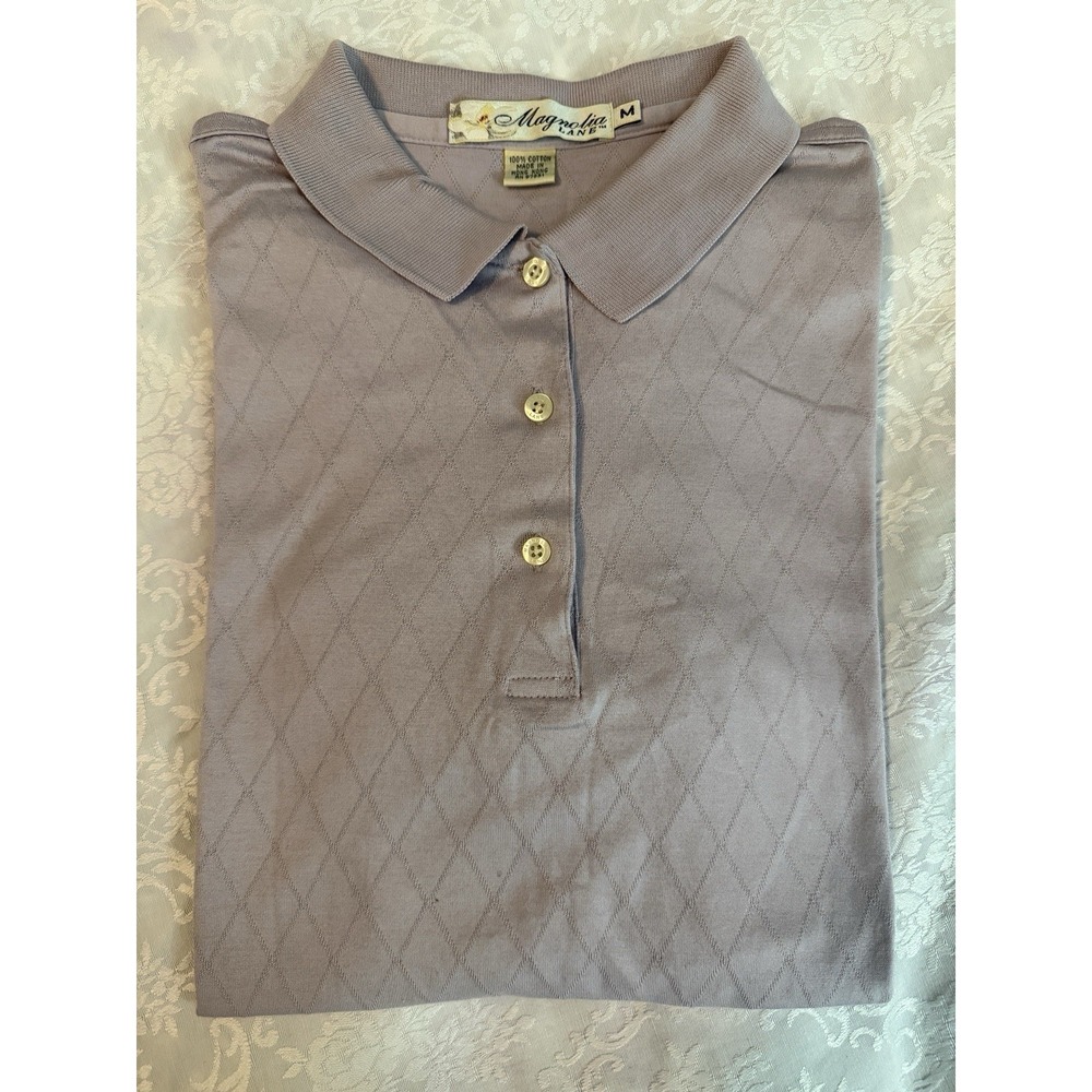 Magnolia Lane NO MASTERS LOGO Polo‎ Shirt Sz M Purple Y2K Checkered Cotton VTG